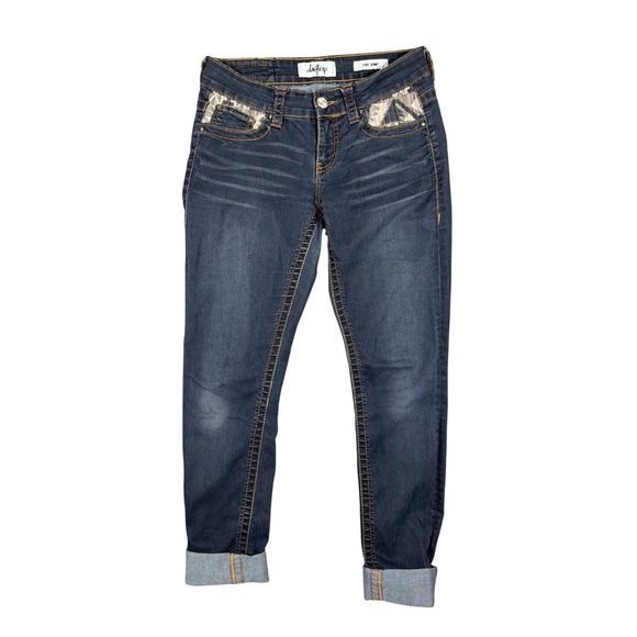 Daytrip Denim - Daytrip Lynx Skinny Jeans Womens 27L Dark Wash Southwestern Pocket Inset DBK1915